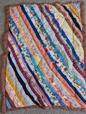Handmade Multicolor Striped Patchwork Quilt - Cozy Cotton  Approxmetly 43"X 32"